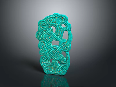 Artistic Green Carved Sculpture Featuring Mythical Creature And Intricate Patterns 3d model