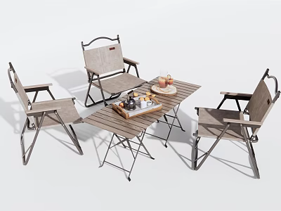Foldable Outdoor Table and Chair Set with Metal Frame and Fruit Tray 3d model