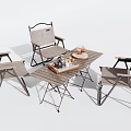 Foldable Outdoor Table and Chair Set with Metal Frame and Fruit Tray