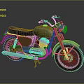 Vintage Green Motorcycle With Black Seat Round Headlight And Chrome Exhaust