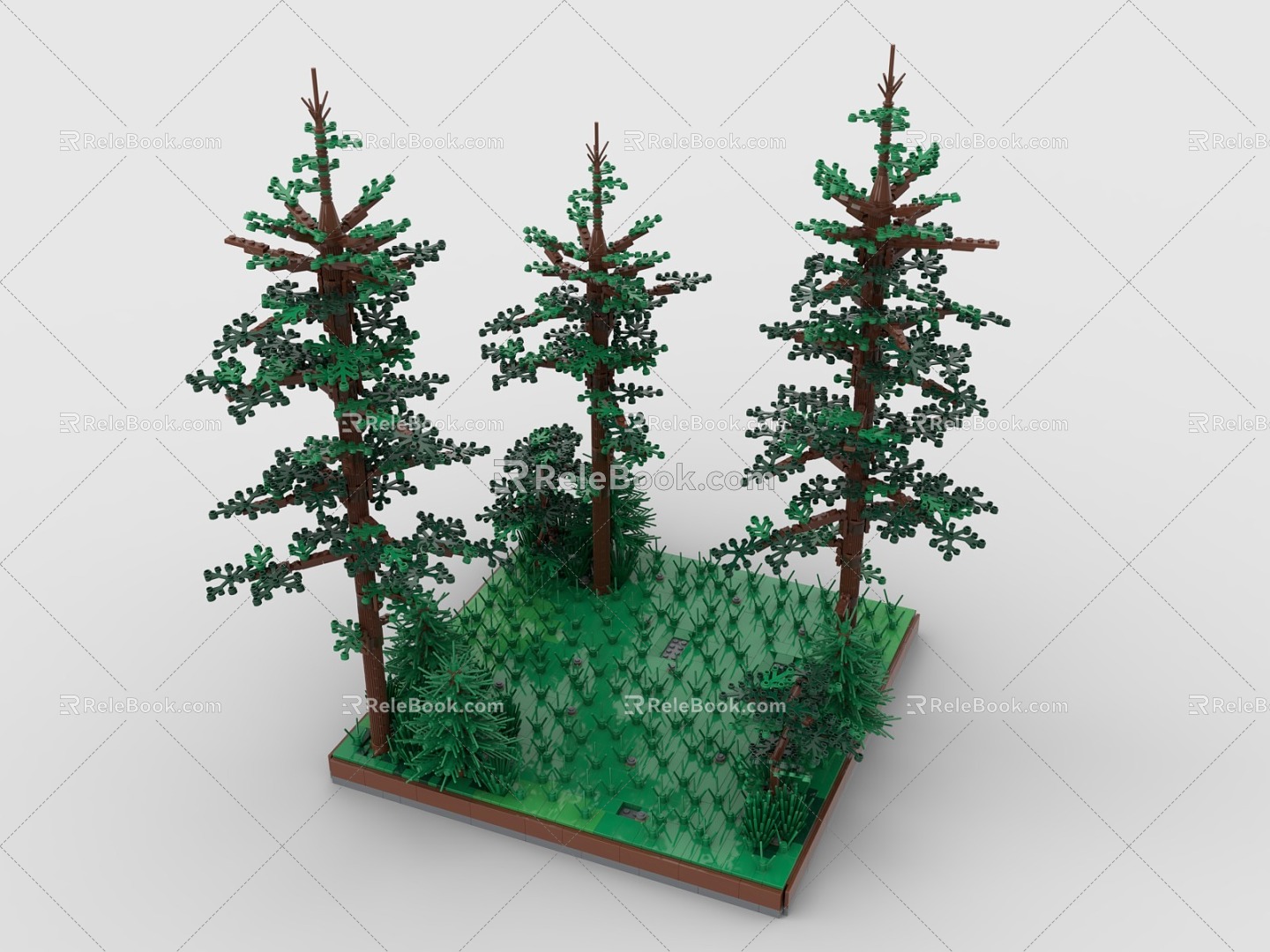 LEGO toy blocks pine forest trees plants grass greening 3d model