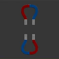 Decorative Ornament Set With Red And Blue Horseshoe Magnets On Shiny Reflective Surface