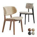 Modern Single Chair With Beige Woven Fabric Wooden Legs And Black White Patterned Backrest
