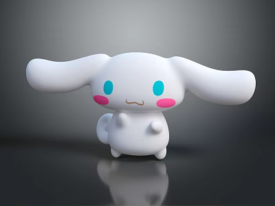 Adorable White Cartoon Doll With Big Ears Blue Eyes And Pink Cheeks 3d model