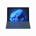 Modern Sleek Tablet With Detachable Keyboard Displaying Blue Abstract Wave Design On Screen 3d model