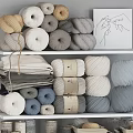 Ornamental Decor Collection With Yarn Balls Fabric Storage Jars And Sewing Tools