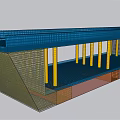 Modern Bridge Structure Design With Yellow Pillars And Blue Grid Top