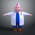 Cartoon Doctor Character With Red Cross Hat White Coat Blue Scrubs Stethoscope And Open Arms
