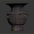 Ancient Bronze Vessel With Intricate Carvings Decorative Handles And Wide Mouth Base