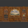 Traditional Wooden Bookshelf Cabinet With Carved Arch Design And Circular Panel