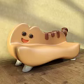 Cute Cat Shaped Public Chair With Smiling Face Striped Tail On Wooden Floor Yellow Wall