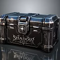 Shadow Themed Chest With Metallic Finish Decorative Locks And Engravings