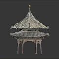 Traditional Chinese Pavilion Architecture Featuring Multi layered Roof Tile Structure And Decorative Wooden Pillars