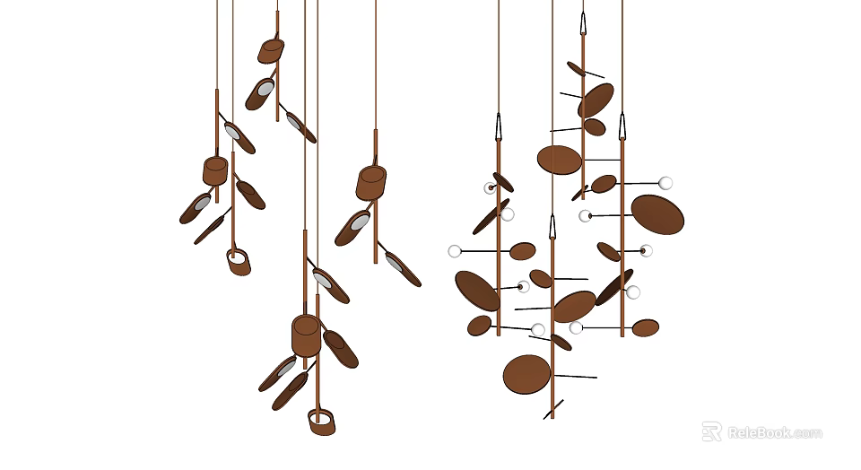 Modern Brown Chandelier With Leaf Shaped And Circular Hanging Decorative Elements Design 3d model