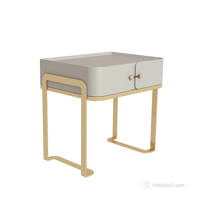 Modern Bedside Table With White Storage Drawer And Gold Metal Legs Design 3d model 