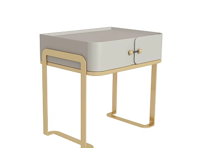 Modern Bedside Table With White Storage Drawer And Gold Metal Legs Design 3d model