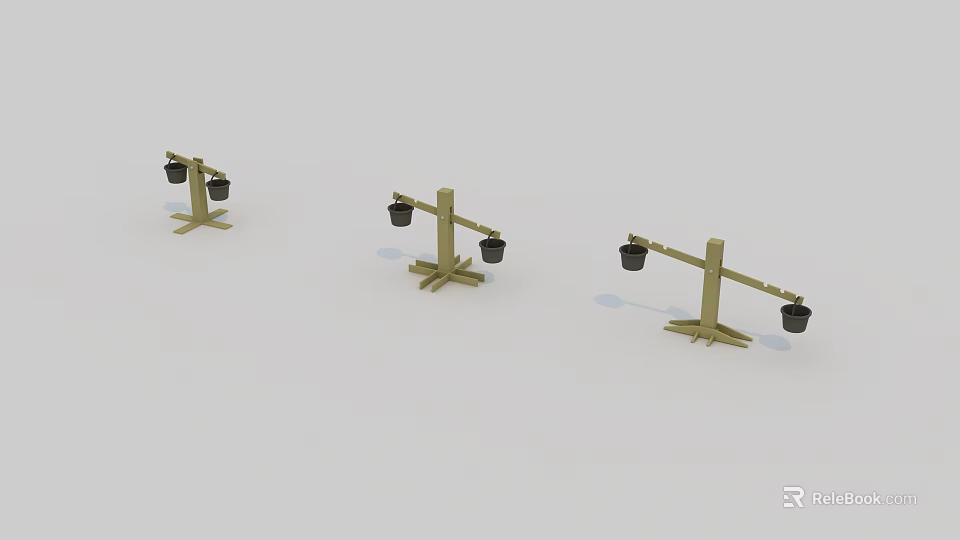 Wooden Seesaw Playground Equipment with Black Bucket Seats and Balanced Structure 3d model 