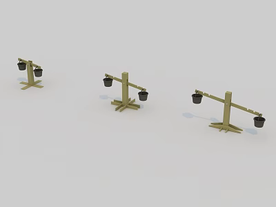 Wooden Seesaw Playground Equipment with Black Bucket Seats and Balanced Structure 3d model