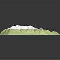 3D Island Terrain Model Featuring Green Mountainous Areas White Regions Black Patches and Blue Base