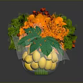 Colorful Flower Arrangement With Green Leaves Orange Blooms And Red Berries In Silver Vase