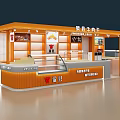 Premium Beef Jerky Mall Counter with Orange Exterior Display Shelves and Product Ads