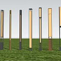 Modern Outdoor Lights With Illuminated Long Posts In Grass Field Setting 3d model
