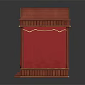 Green Frog Puppet On Red Curtain Stage With Decorative Wooden Theater Frame