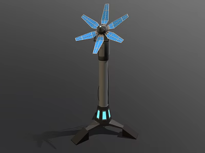 Modern Floor Lamp With Flower Petal Blue Panels Black Pole And Blue Illuminated Base 3d model