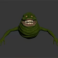 Green Monster Game Movie Character With Big Eyes Grinning Mouth And Long Limbs