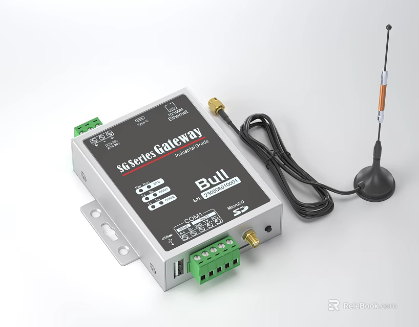 BULL Serial Gateway Industrial Equipment With Wireless Antenna And Serial Port Cables 3d model 