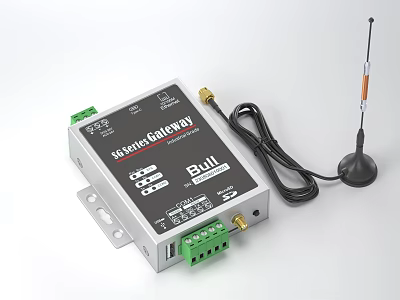 BULL Serial Gateway Industrial Equipment With Wireless Antenna And Serial Port Cables 3d model