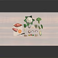Fresh Various Vegetables on Wooden Cutting Board with Sweet Potatoes Cauliflower Broccoli Mushrooms and Knife