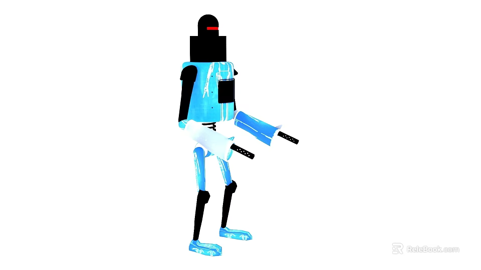 Smart Robot Standing with Blue Body and Mechanical Arms in Cartoon Design 3d model 