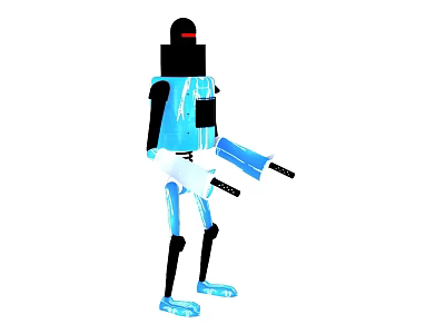 Smart Robot Standing with Blue Body and Mechanical Arms in Cartoon Design 3d model