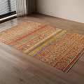 Vibrant Square Area Rug With Colorful Stripes And Traditional Pattern On Wooden Floor