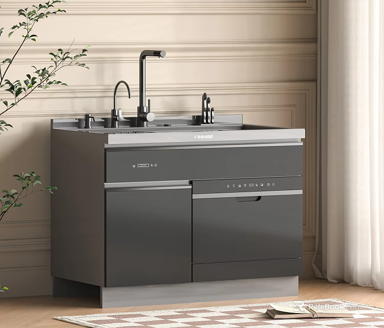 Modern Kitchen Appliances Integrated Sink Cabinet With Faucet And Sleek Design 3d model 