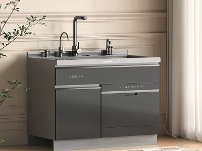 Modern Kitchen Appliances Integrated Sink Cabinet With Faucet And Sleek Design 3d model