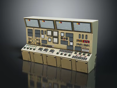 Computer Control Panel With Multiple Displays Control Buttons And Dials For Industrial Use 3d model