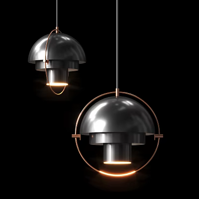 Sleek Modern Pendant Lights Featuring Metallic Finish Circular Design Copper Accents And Warm Lighting 3d model