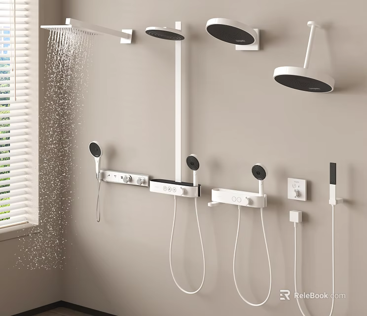 Modern White Wall Mounted Shower Head System With Overhead And Handheld Sprayers 3d model