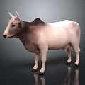 Realistic 3D Cow With Pink Horns And Light Pink Dark Brown Fur 3d model