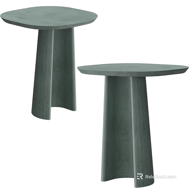 Two Modern Green Coffee Tables With Minimalist Column Base Design 3d model