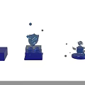Blue Transparent Decorative Trophies On Black Background With Small Cubes And Spheres