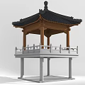 Traditional Chinese Pavilion With Wooden Structure Black Roof Stone Base And Railing