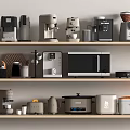 Organized Modern Kitchen Appliances On Shelves With Various Types And Functional Designs 3d model