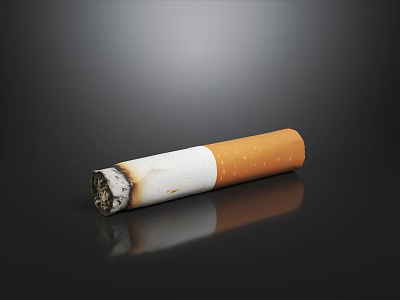 Realistic Half Burnt Cigarette Presentation On Smooth Glossy Dark Gradient Background With Clear Reflection 3d model