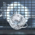 Transparent Globe 3D Model With Digital Data Screens And Grid Background 3d model