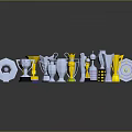 Assorted Trophies With Diverse Colors And Unique Decorative Designs 3d model