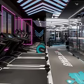 Modern Fitness Gym With Circular Neon Lights Workout Equipment And Mirror Walls