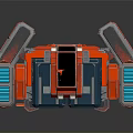 Orange And Blue Interstellar Spacecraft Module With Open Compartments And Mechanical Components